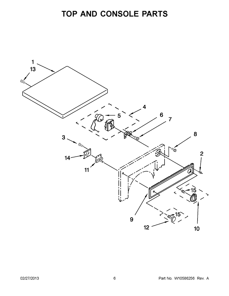 TOP AND CONSOLE PARTS Diagram and Parts List for LER3622PQ3  Whirlpool Dryer