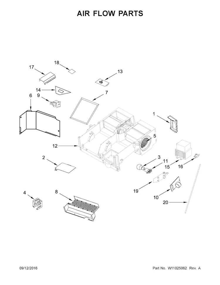 Air Flow Parts Diagram and Parts List for WMH53520CS3  Whirlpool Microwave
