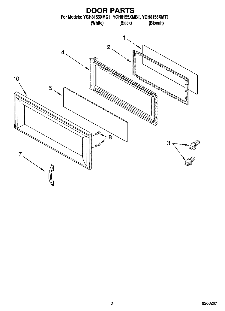 DOOR PARTS Diagram and Parts List for YGH8155XMT1  Whirlpool Microwave