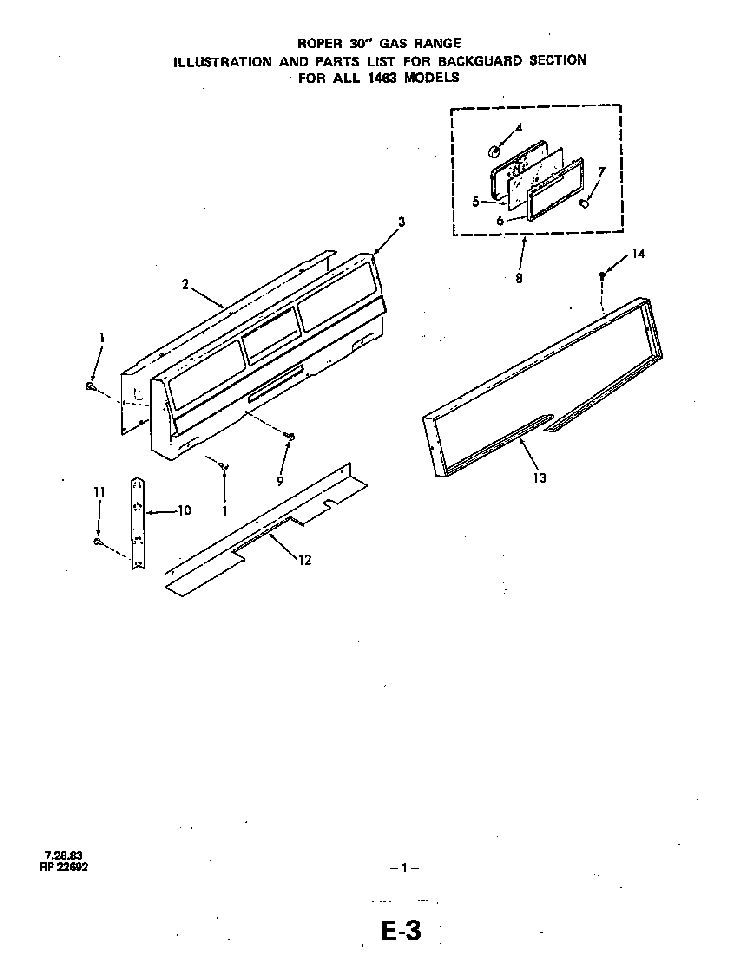 Section 1 Diagram and Parts List for 1463*3A  Roper Range