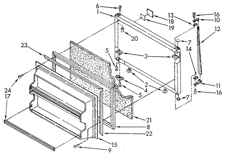 Freezer Door Diagram and Parts List for ET18JKXSN09  Whirlpool Refrigerator