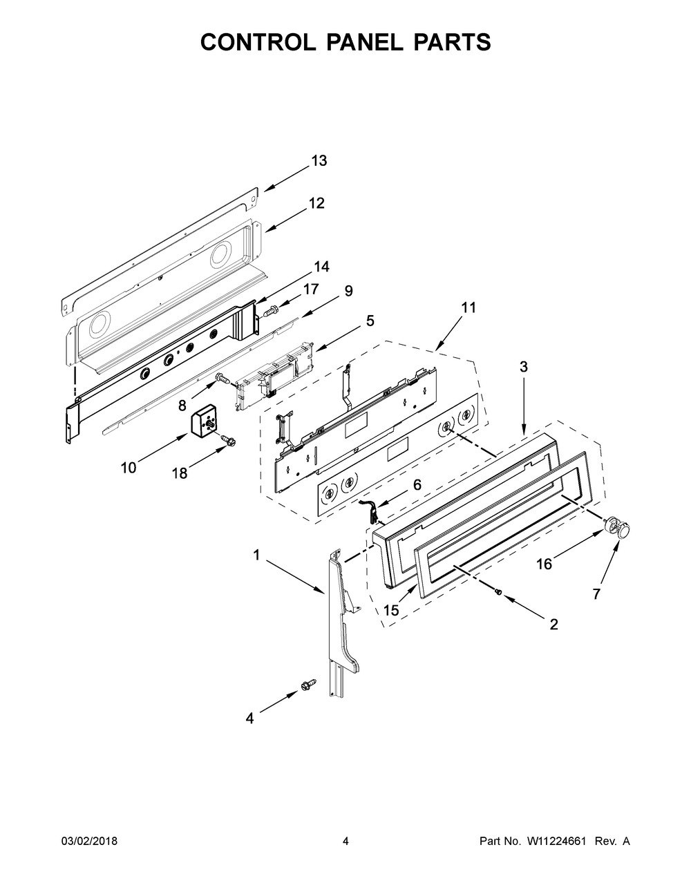Control Panel Parts Diagram and Parts List for KFED500EBL03  Whirlpool Range