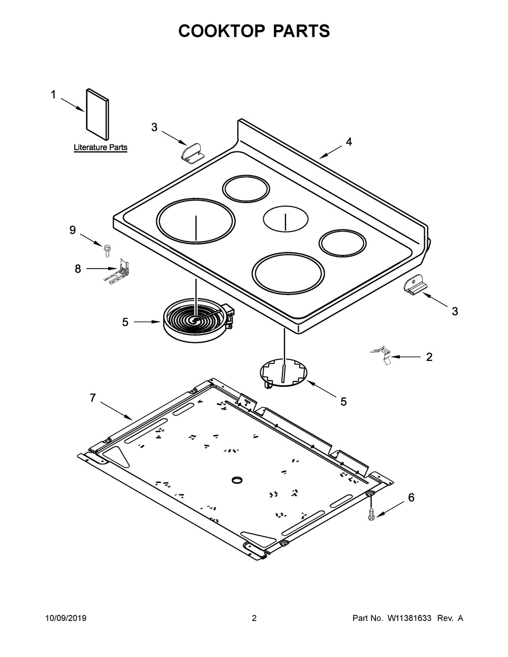 Cooktop Parts Diagram and Parts List for WFE525S0JV0  Whirlpool Range