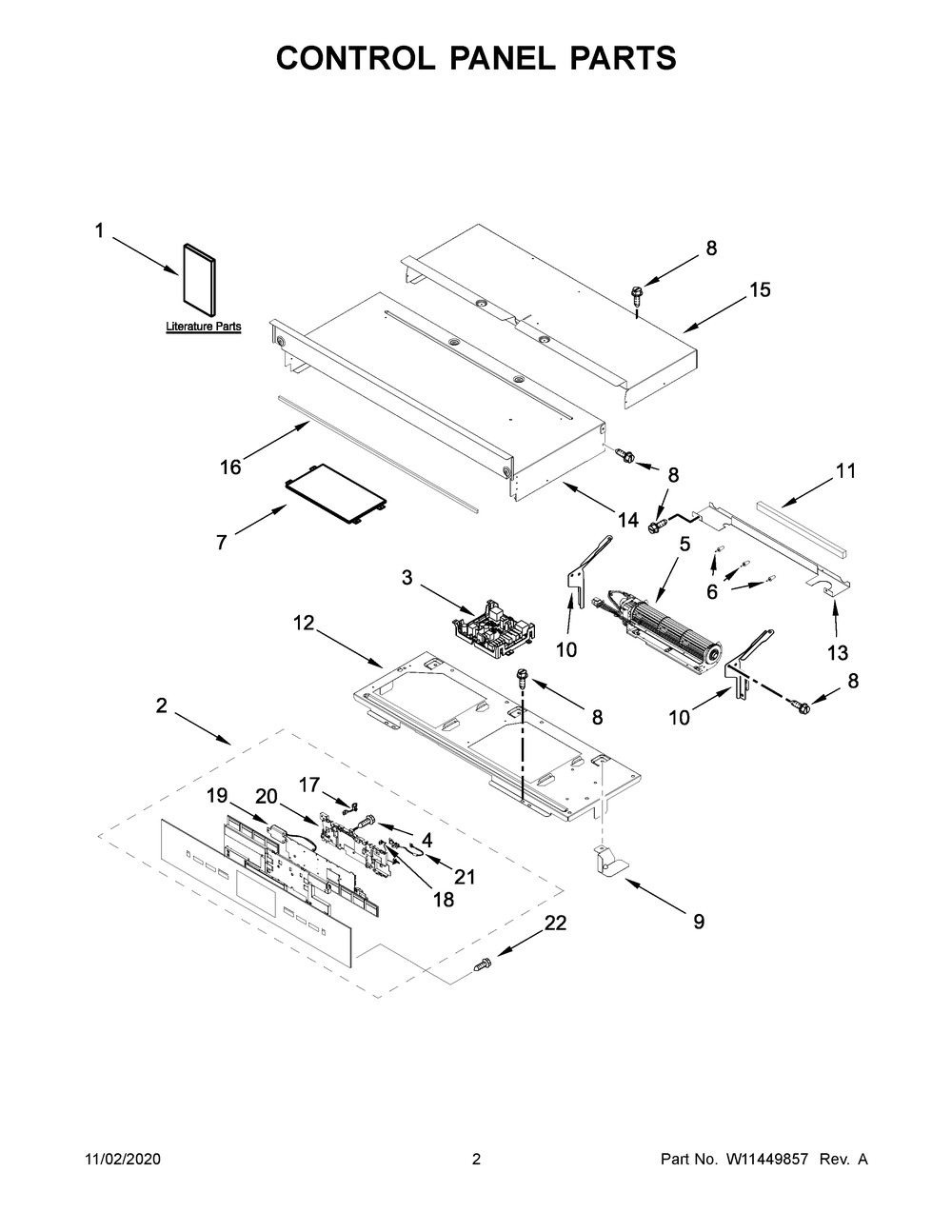 Control Panel Parts Diagram and Parts List for JJW2827IM01  Whirlpool Wall Oven