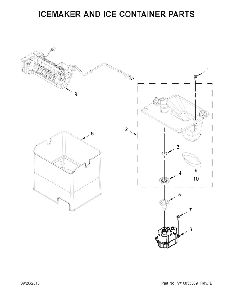 Icemaker And Ice Container Parts Diagram and Parts List for KRMF706ESS01  KitchenAid Refrigerator