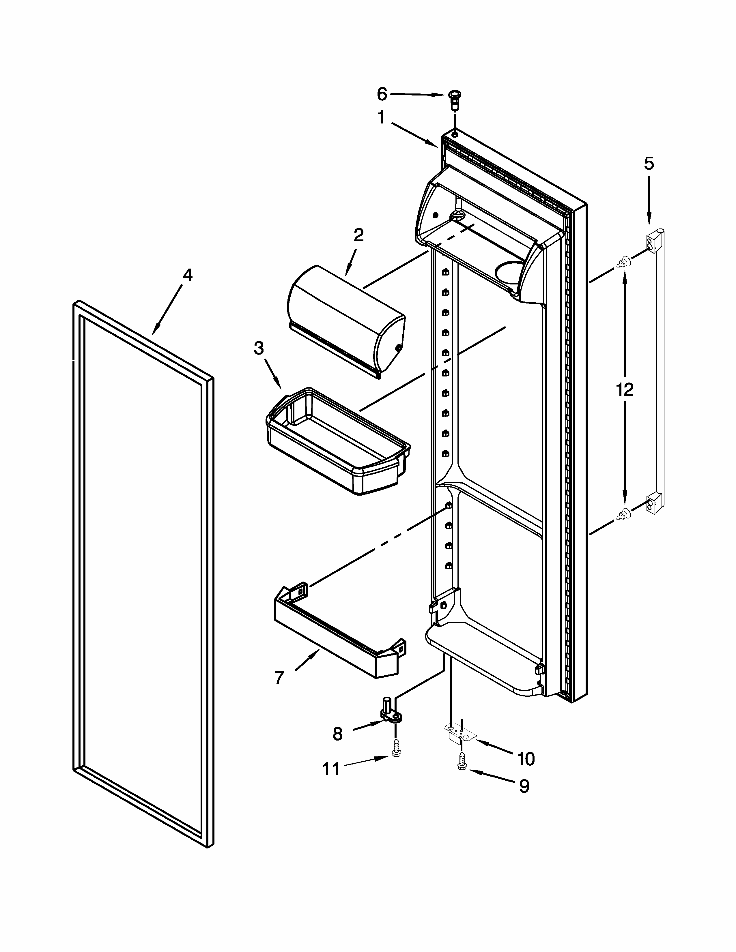 Refrigerator Door Parts Diagram and Parts List for ISF25D2XBM01  Whirlpool Refrigerator