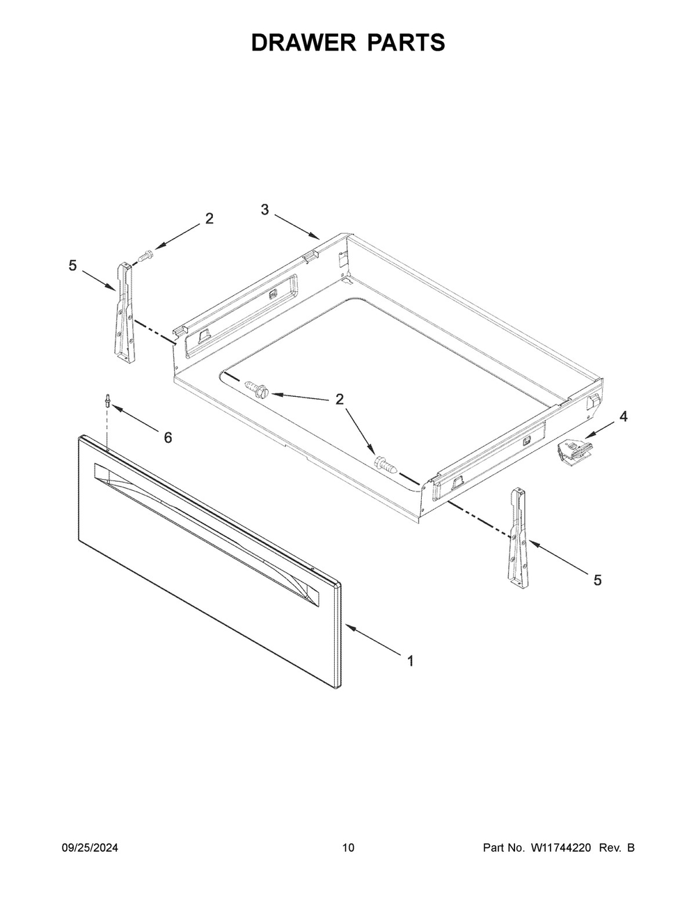06 - Drawer Parts Diagram and Parts List for WFES7530RB0  Whirlpool Range