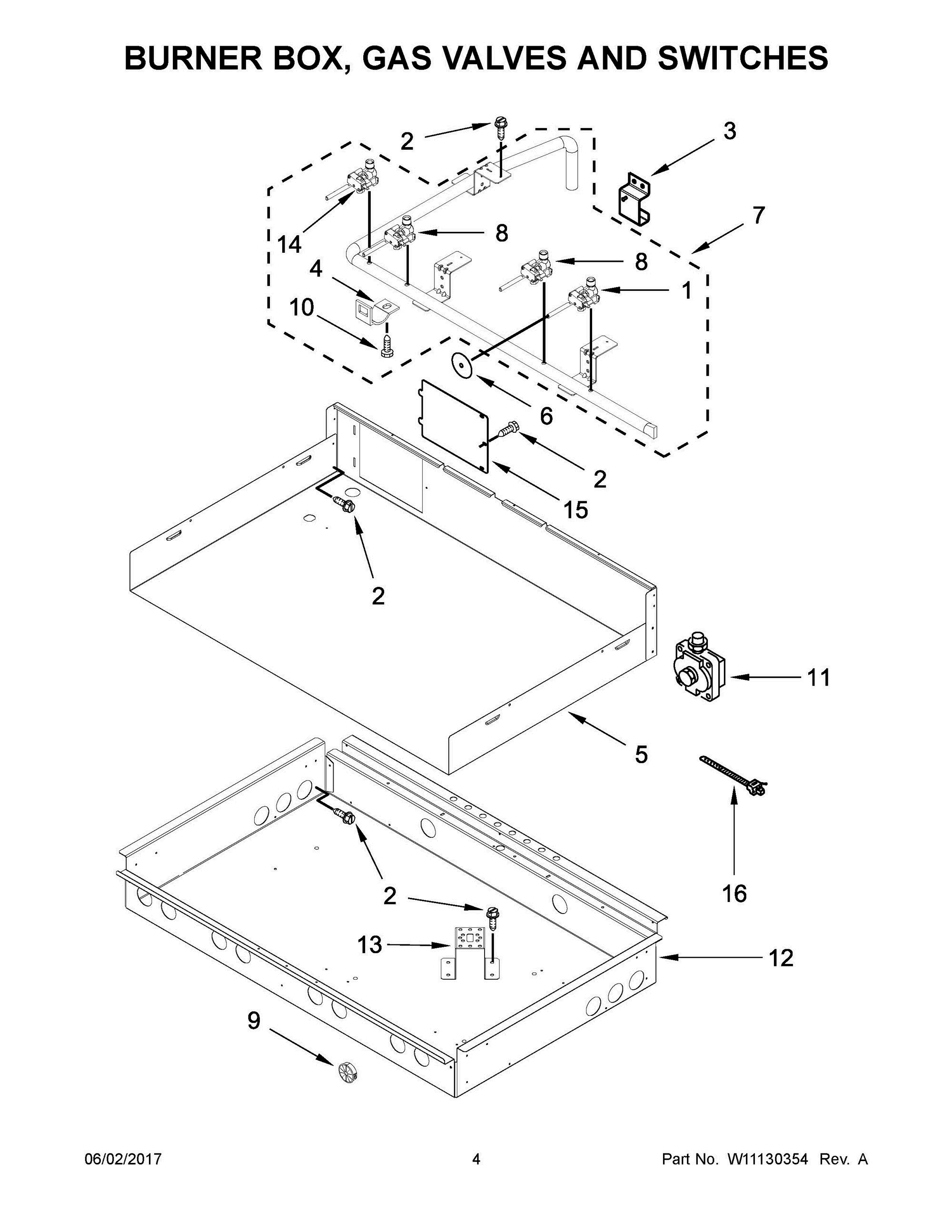 03 - BURNER BOX, GAS VALVES AND SWITCHES Diagram and Parts List for KGCU407VSS02  Whirlpool Range