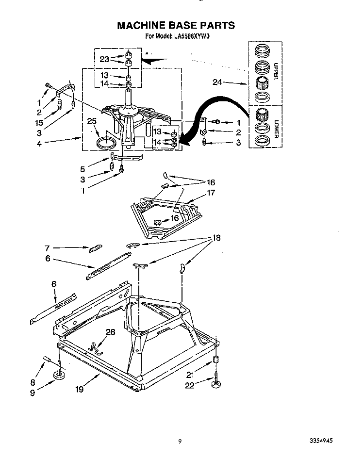 MACHINE BASE Diagram and Parts List for LA5588XYW0  Whirlpool Washer
