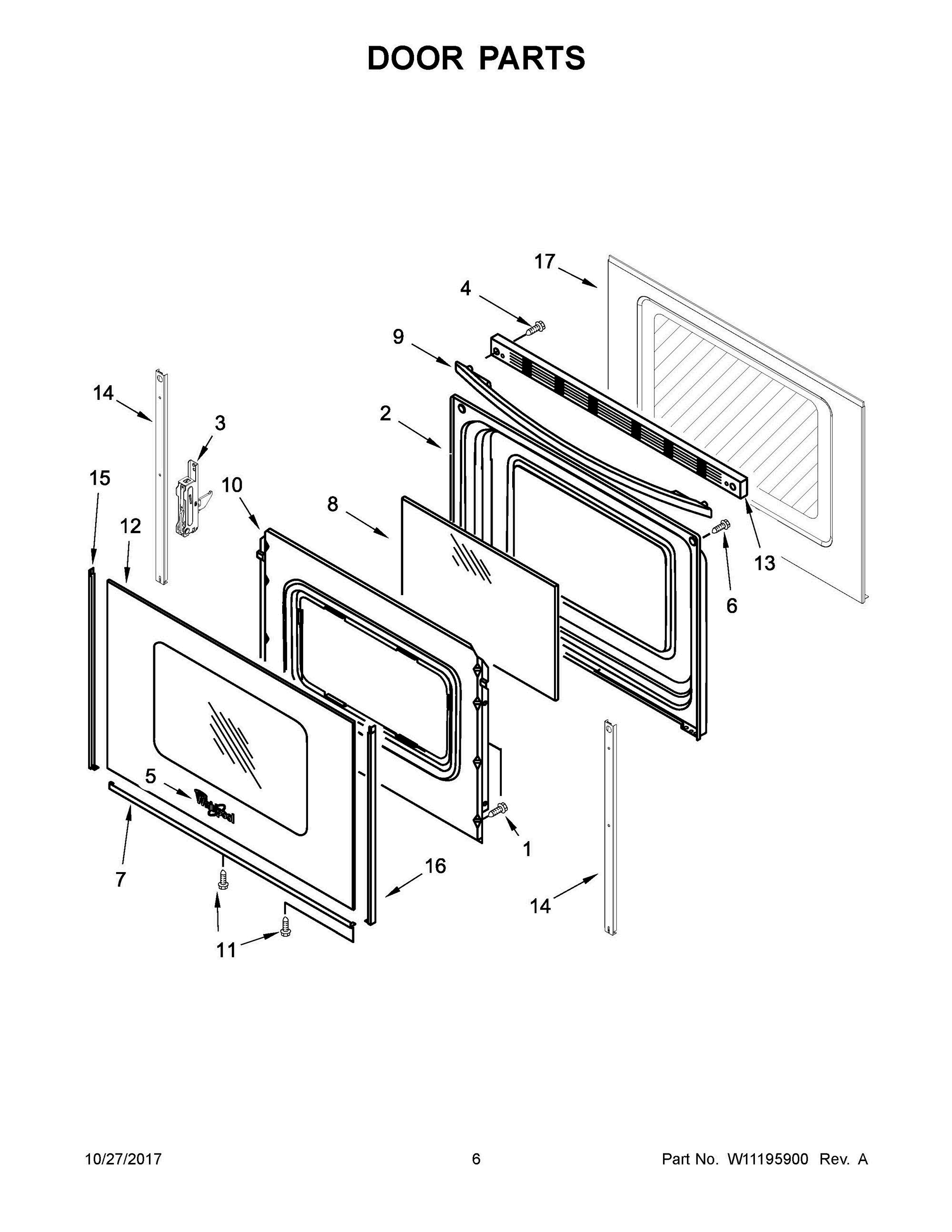 04 - DOOR PARTS Diagram and Parts List for YACS4303MFS1  Whirlpool Range