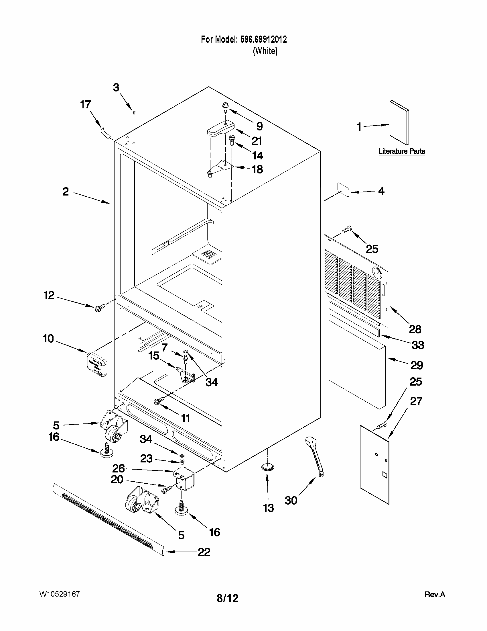 Cabinet Parts Diagram and Parts List for 59669912012  Kenmore Refrigerator