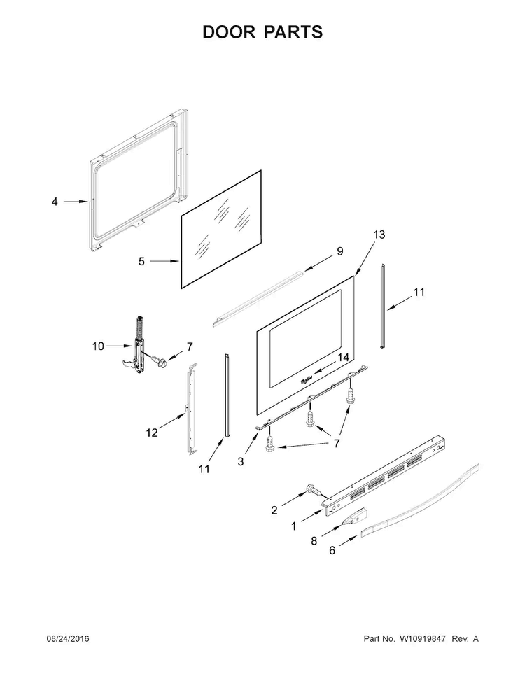 Door Parts Diagram and Parts List for WFG745H0FS1  Whirlpool Range