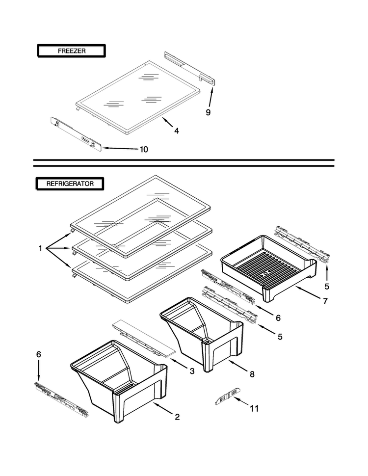 Shelf Parts Diagram and Parts List for WRT3L1SZYB01  Whirlpool Refrigerator