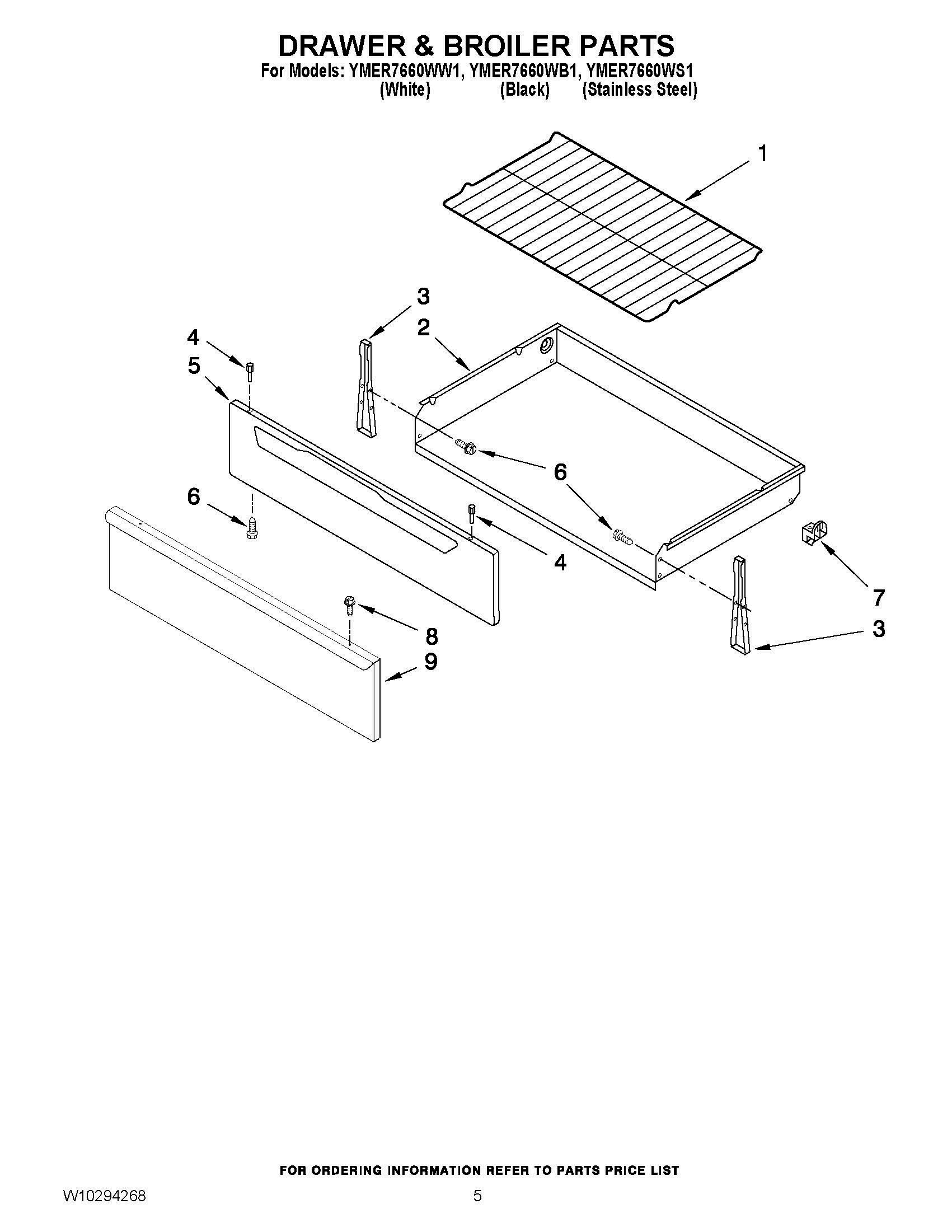 04 - DRAWER & BROILER PARTS Diagram and Parts List for YMER7660WB1  Whirlpool Range