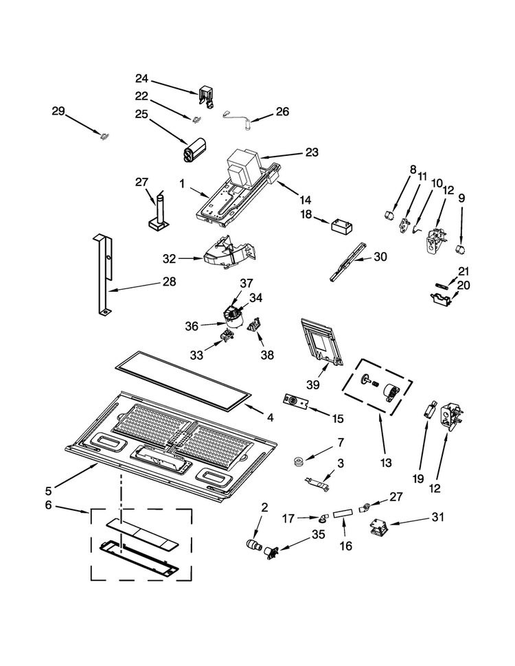 Interior And Ventilation Parts Diagram and Parts List for WMH73521CB0  Whirlpool Microwave