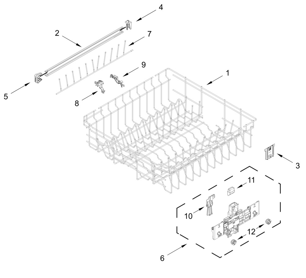 Upper Rack And Track Parts Diagram and Parts List for WDTA50SAKZ4  Whirlpool Dishwasher