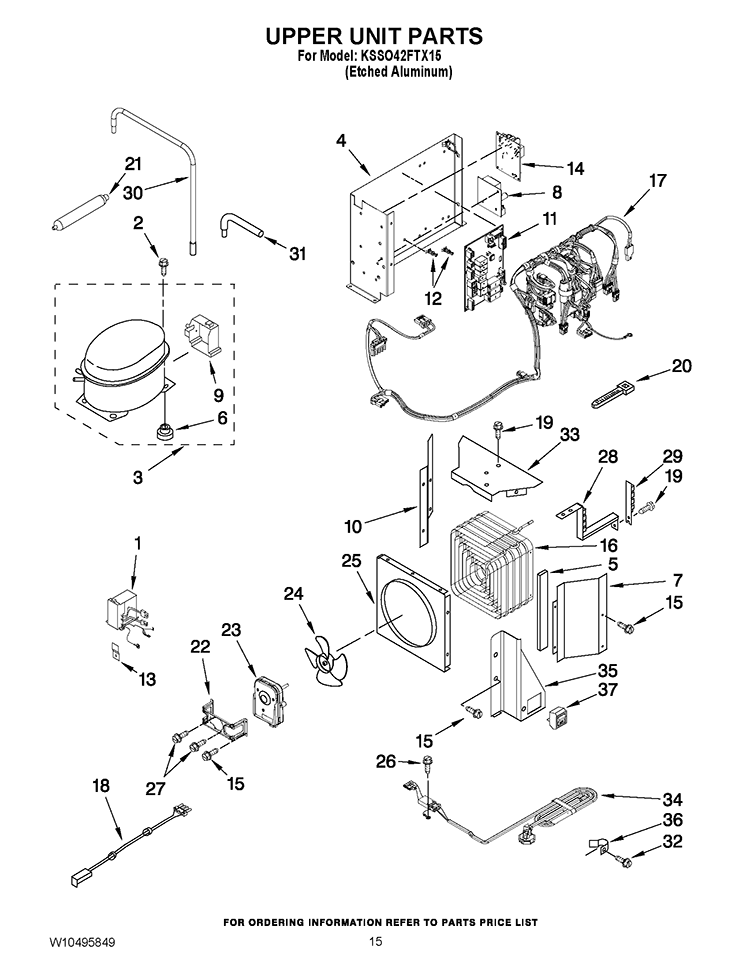 UPPER UNIT PARTS Diagram and Parts List for KSSO42FTX15  KitchenAid Refrigerator
