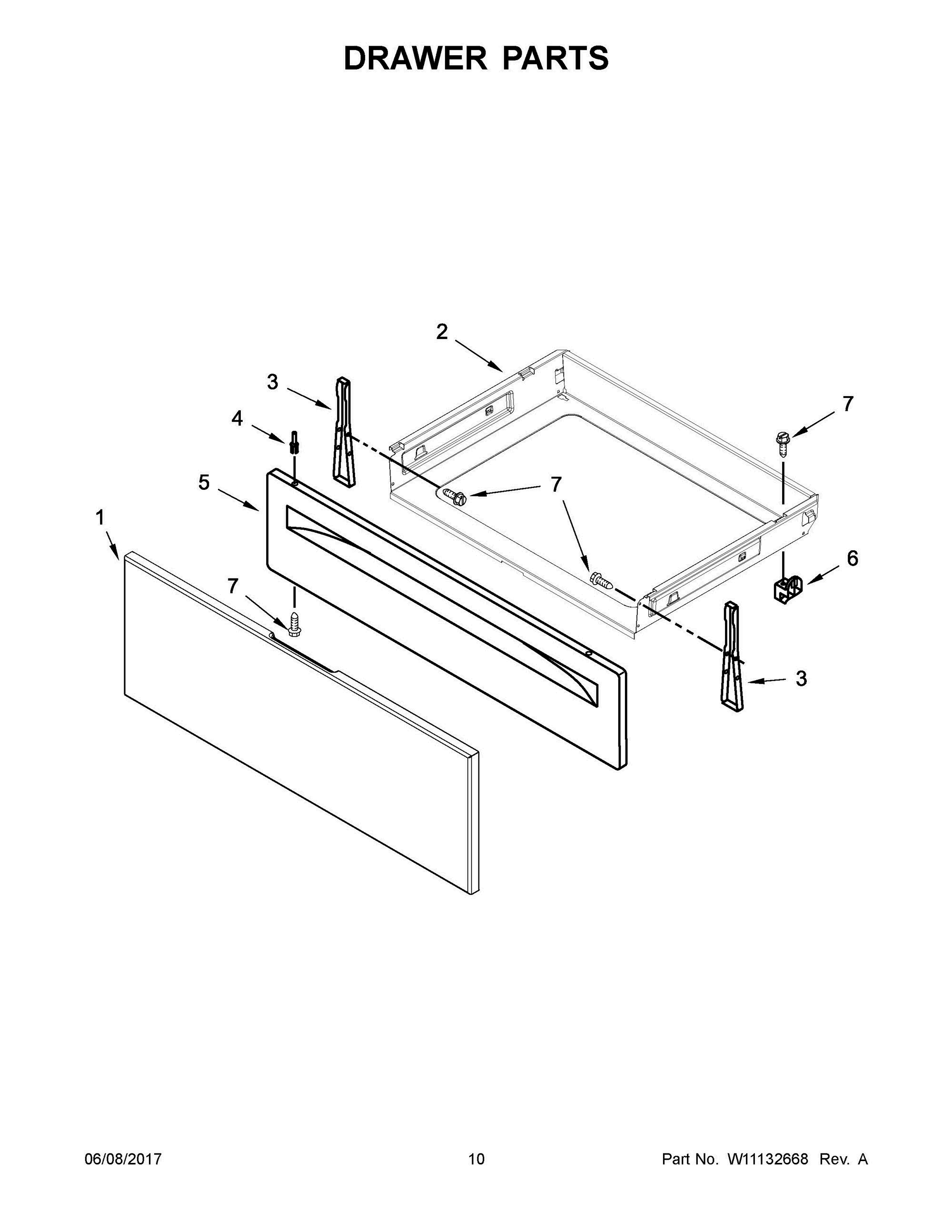 06 - DRAWER PARTS Diagram and Parts List for WFC310S0ES1  Whirlpool Range