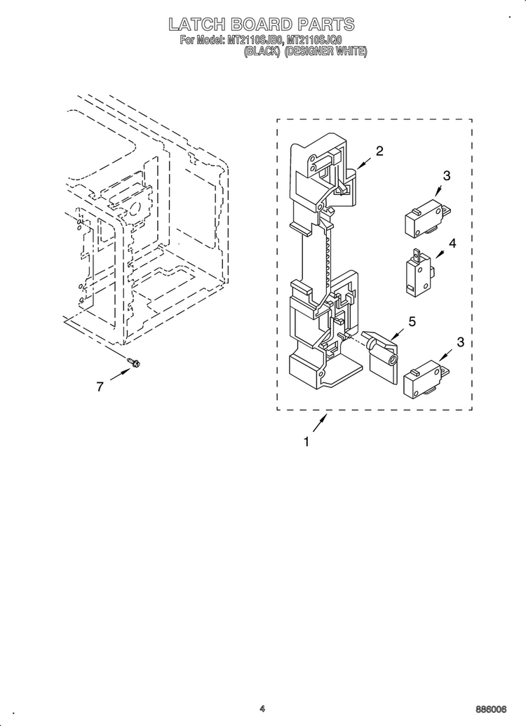 Latch Board Diagram and Parts List for OEMMT2110SJQ0  Whirlpool Microwave