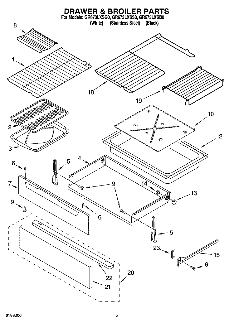 DRAWER & BROILER PARTS Diagram and Parts List for GR673LXSS0  Whirlpool Range