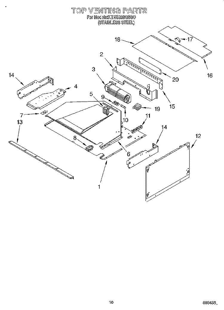 TOP VENTING Diagram and Parts List for KEMS308GSS0  KitchenAid Microwave Oven Combo