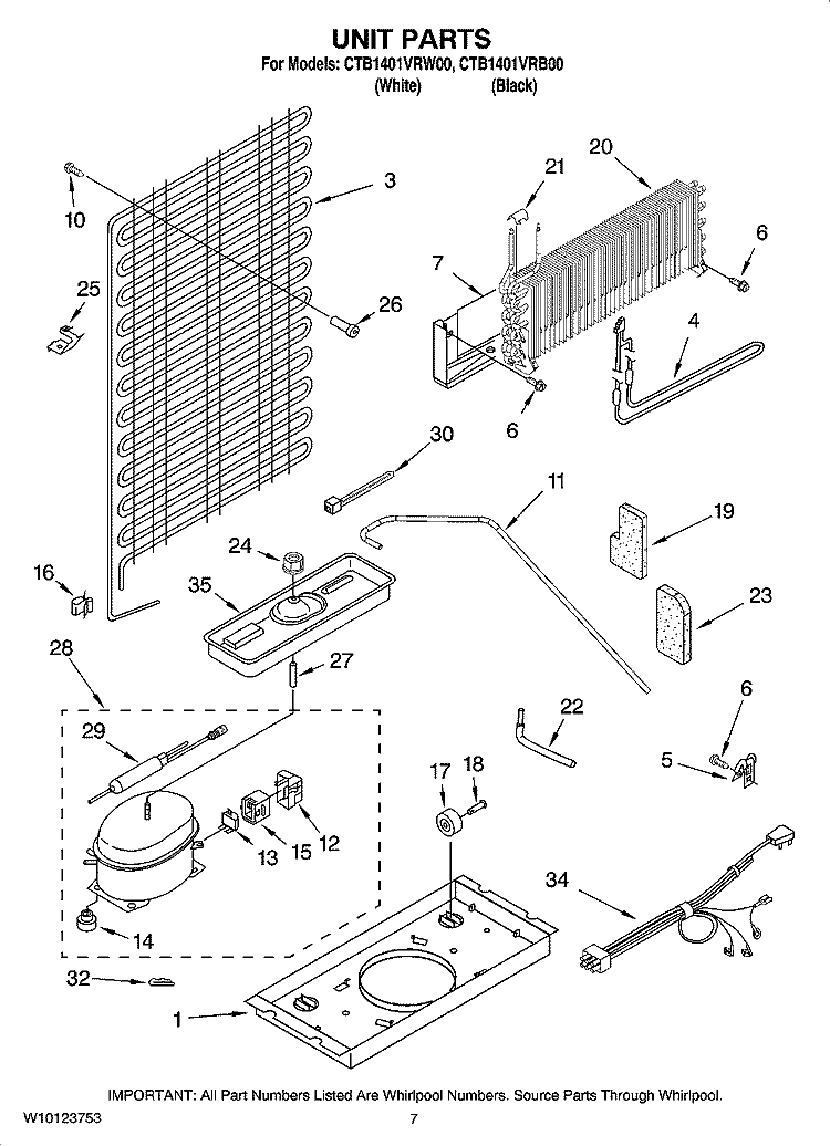 UNIT PARTS Diagram and Parts List for CTB1401VRW00  Whirlpool Refrigerator