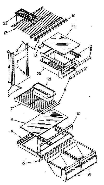 Shelf Diagram and Parts List for ET20AKXSN01  Whirlpool Refrigerator