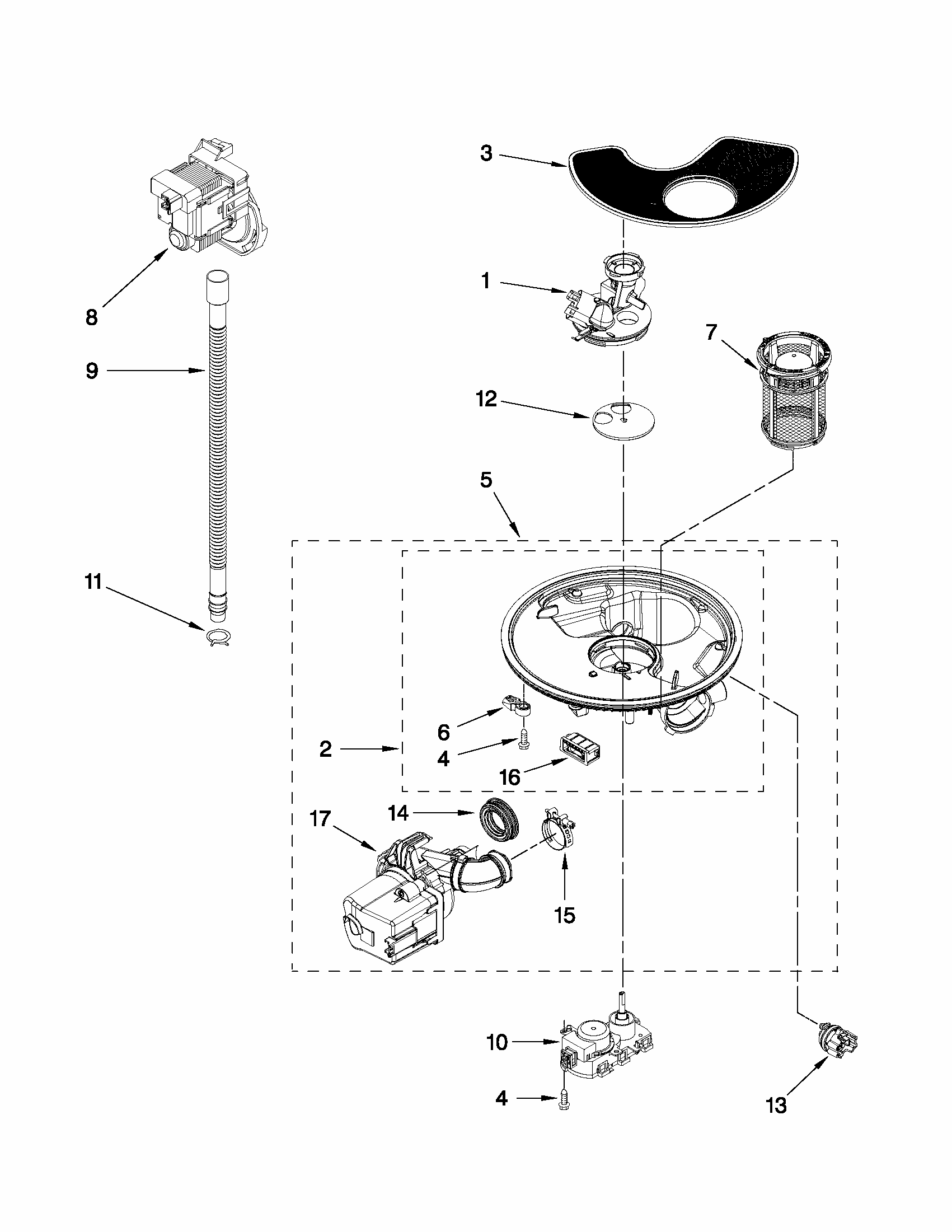 Pump And Motor Parts Diagram and Parts List for 66513282K112  Kenmore Dishwasher
