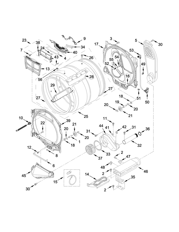 Bulkhead Parts Diagram and Parts List for 11069132411  Kenmore Dryer