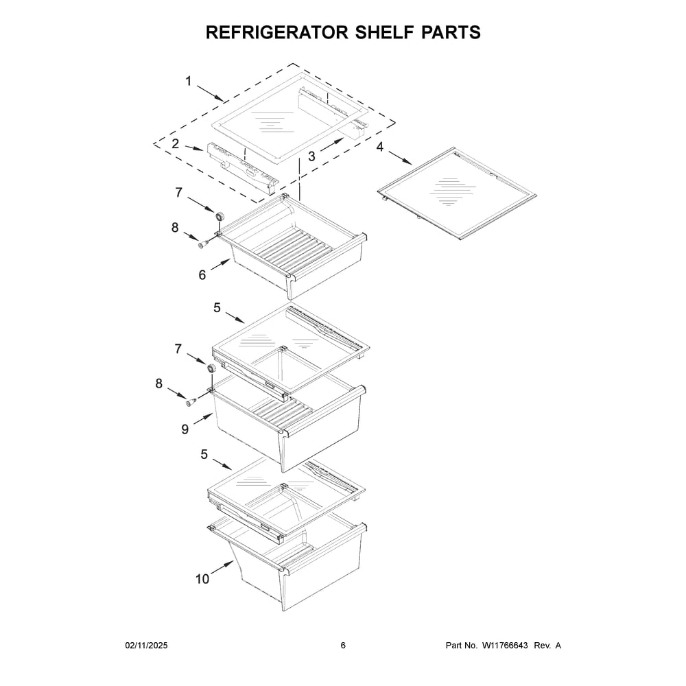 Refrigerator Shelf Parts Diagram and Parts List for WRSC6536RZ00  Whirlpool Refrigerator