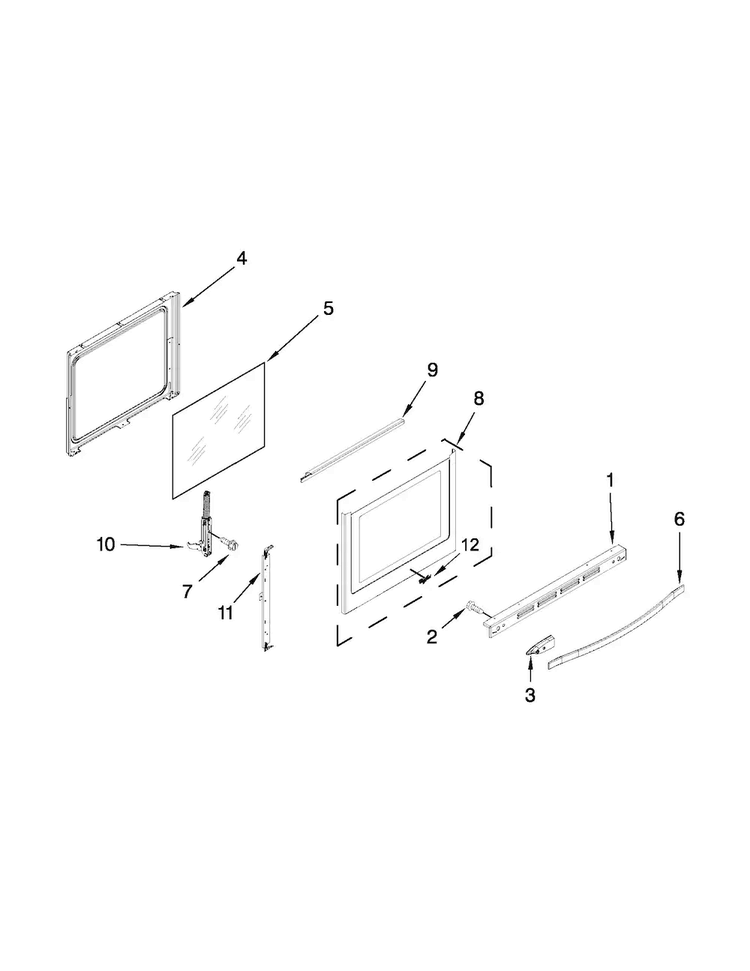 Door Parts Diagram and Parts List for WFG720H0AS1  Whirlpool Range