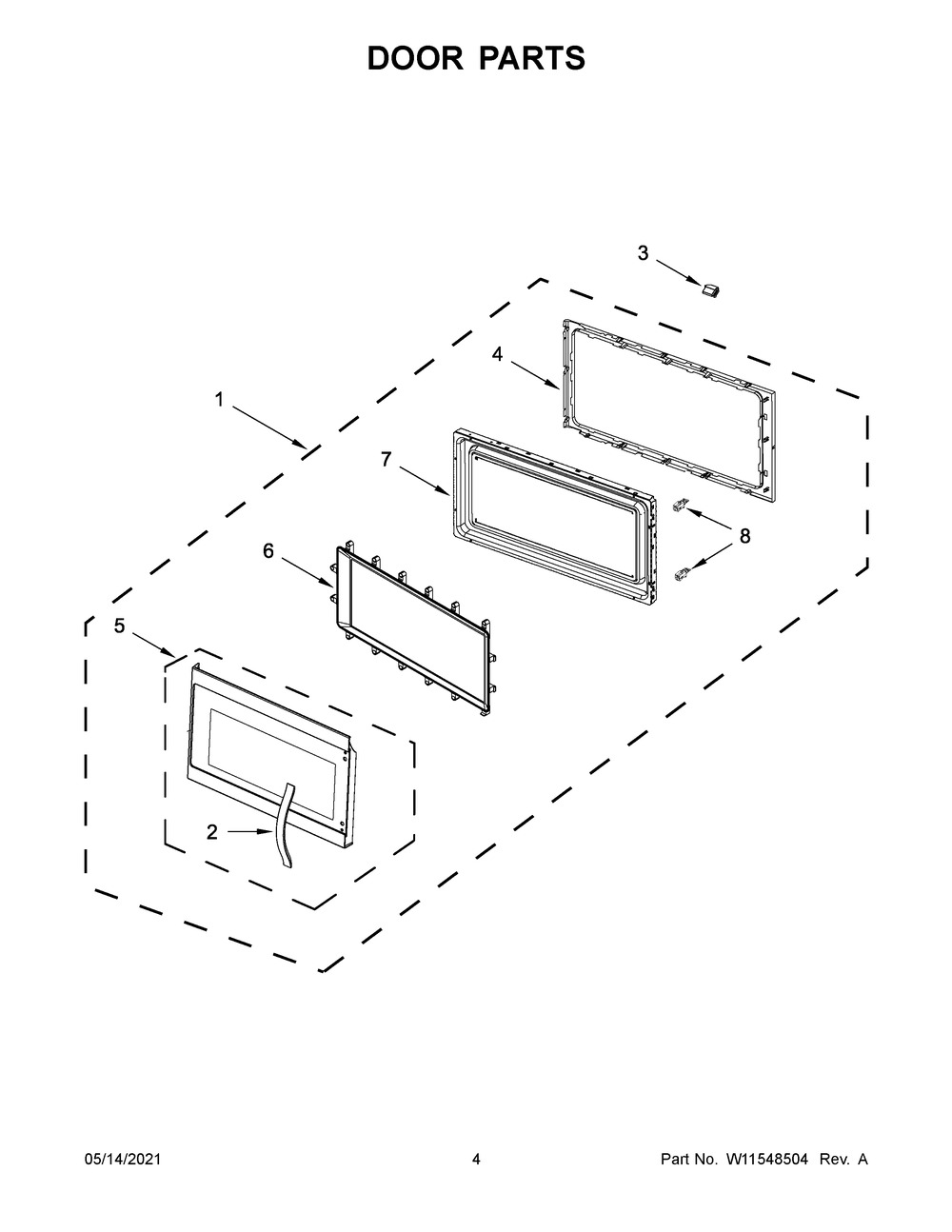 Door Parts Diagram and Parts List for WMH53521HB06  Whirlpool Microwave