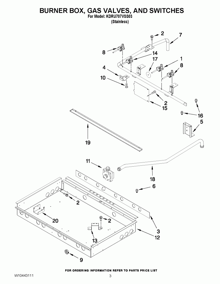 BURNER BOX, GAS VALVES, AND SWITCHES Diagram and Parts List for KDRU707VSS03  KitchenAid Range