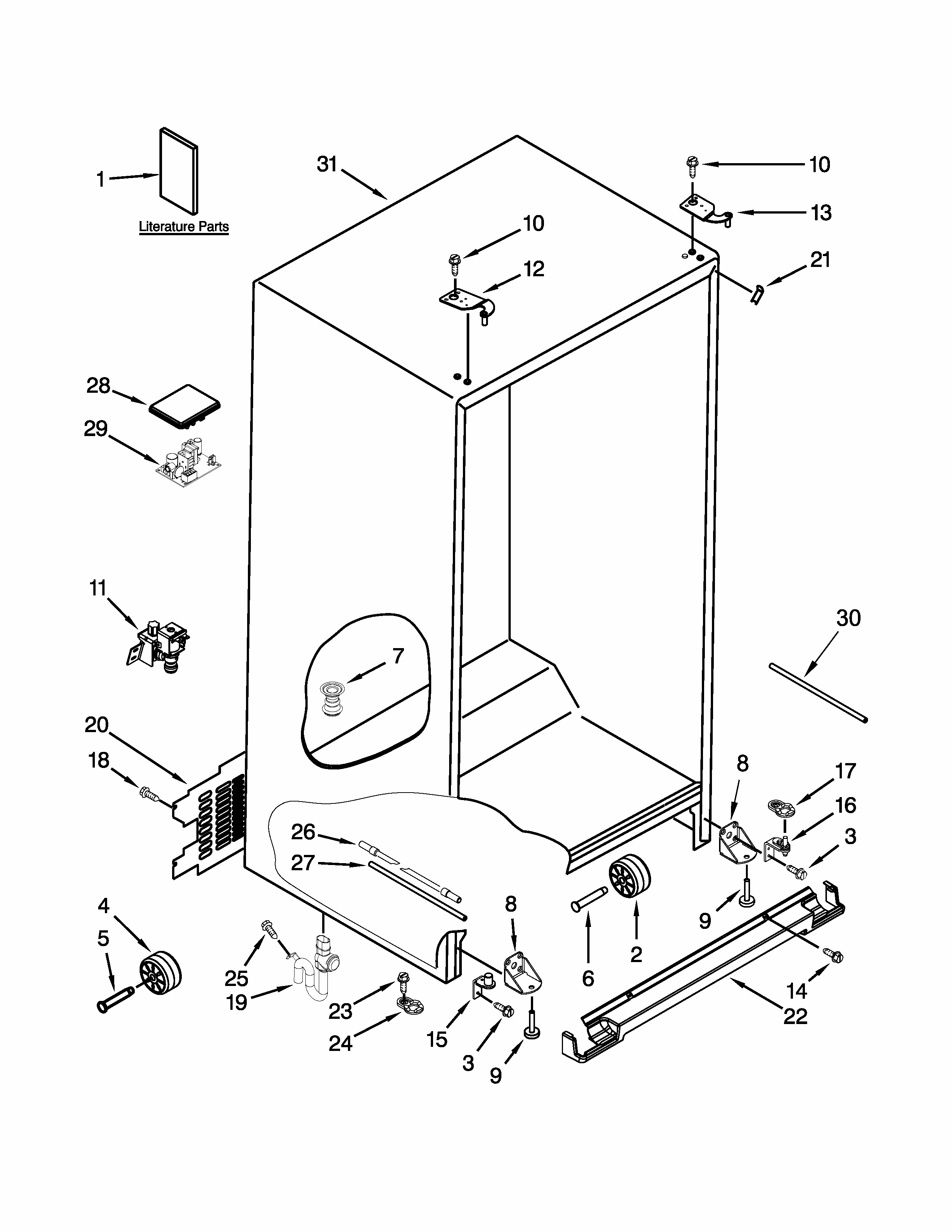 Cabinet Parts Diagram and Parts List for ISC21CNEDS00  Whirlpool Refrigerator