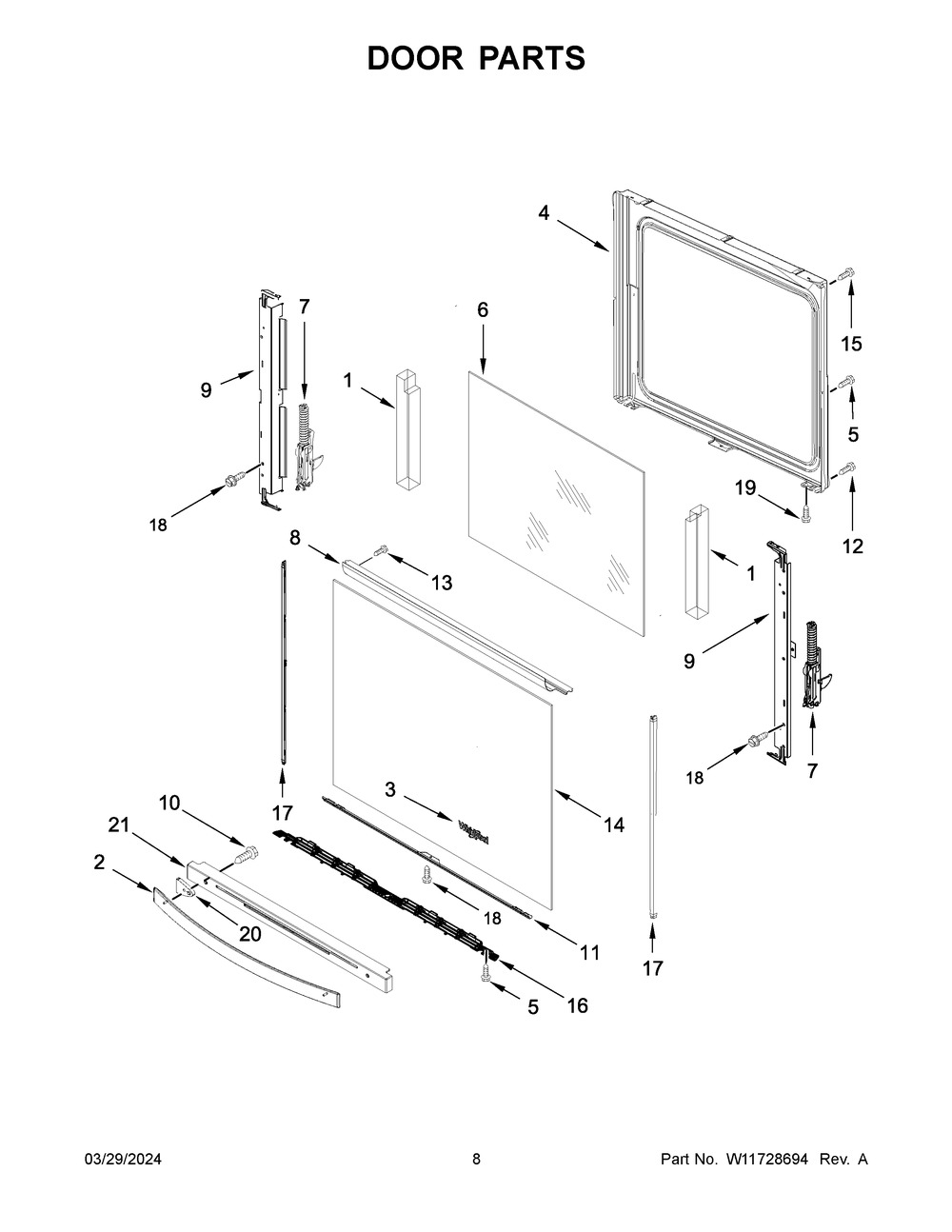 Door Parts Diagram and Parts List for WSIS5030RV0  Whirlpool Range