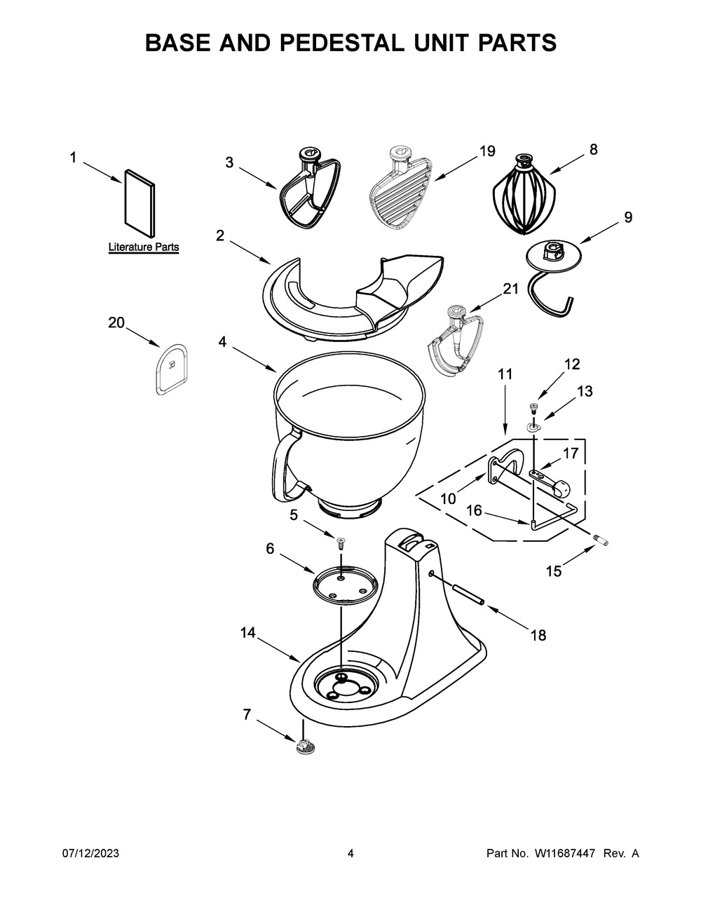 Base And Pedestal Unit Parts Diagram and Parts List for KSM150QXDR5  KitchenAid Mixer