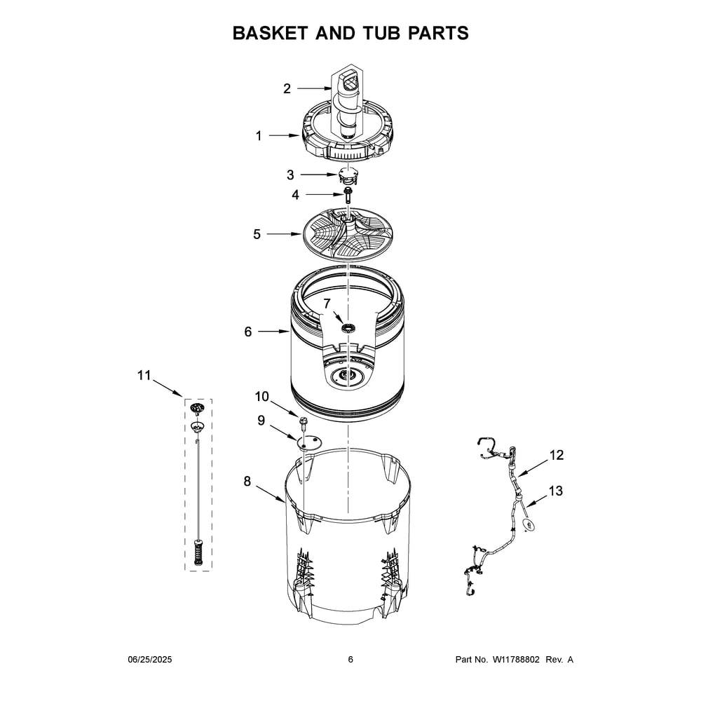 Basket And Tub Parts Diagram and Parts List for WTW8127LC3  Whirlpool Washer