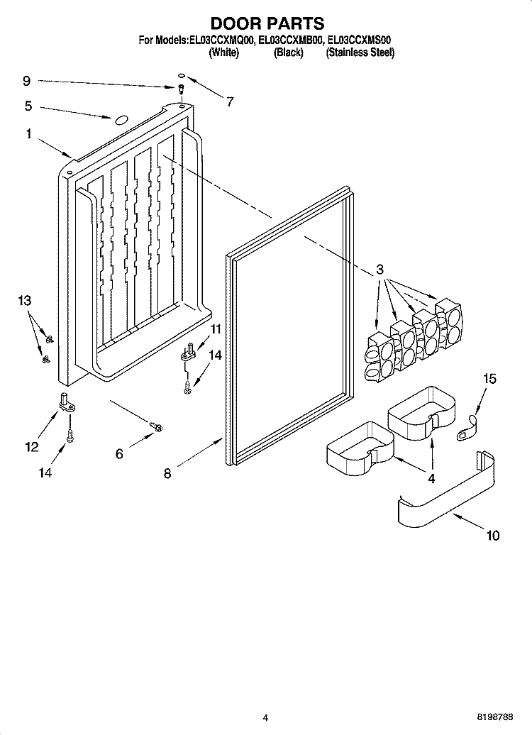 DOOR PARTS Diagram and Parts List for EL03CCXMB00  Whirlpool Refrigerator
