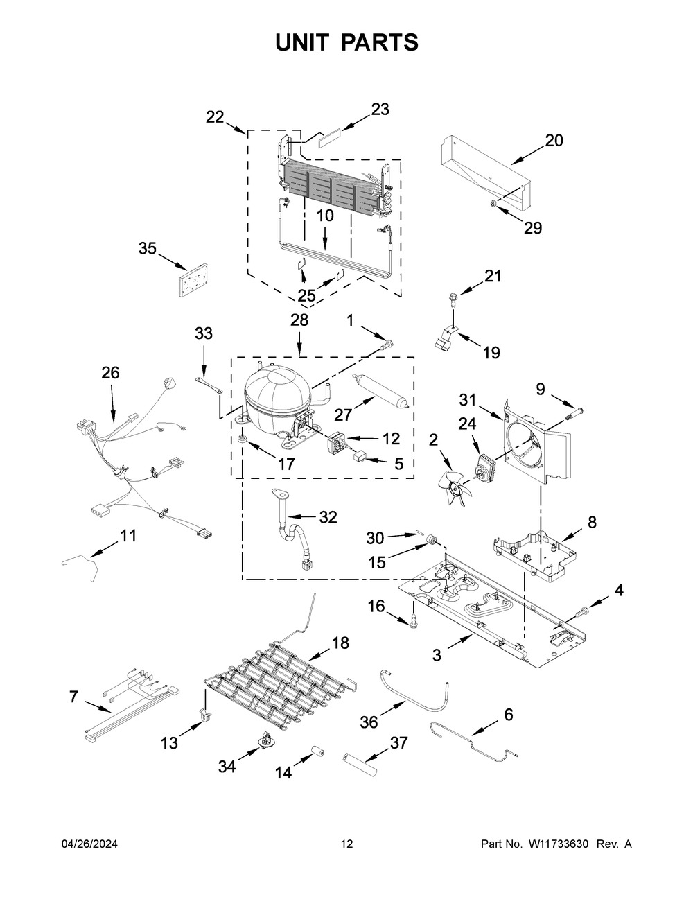 Unit Parts Diagram and Parts List for KRFF302ESS08  KitchenAid Refrigerator