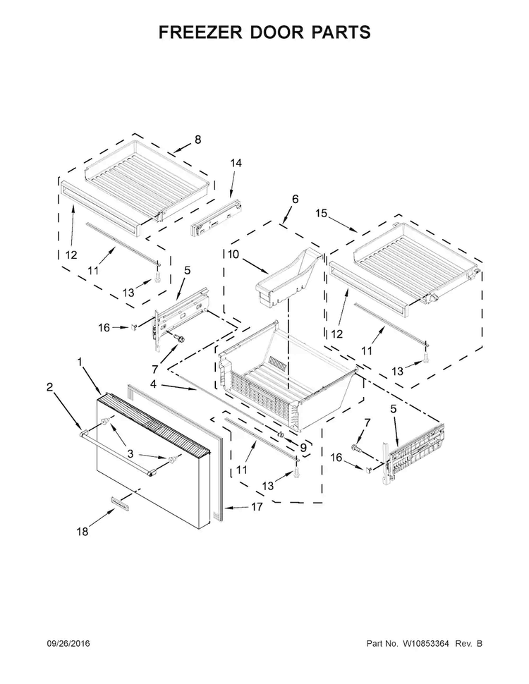 Freezer Door Parts Diagram and Parts List for KRMF606ESS01  KitchenAid Refrigerator