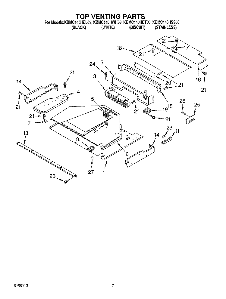 TOP VENTING PARTS Diagram and Parts List for KBMC140HSS03  KitchenAid Microwave Oven Combo