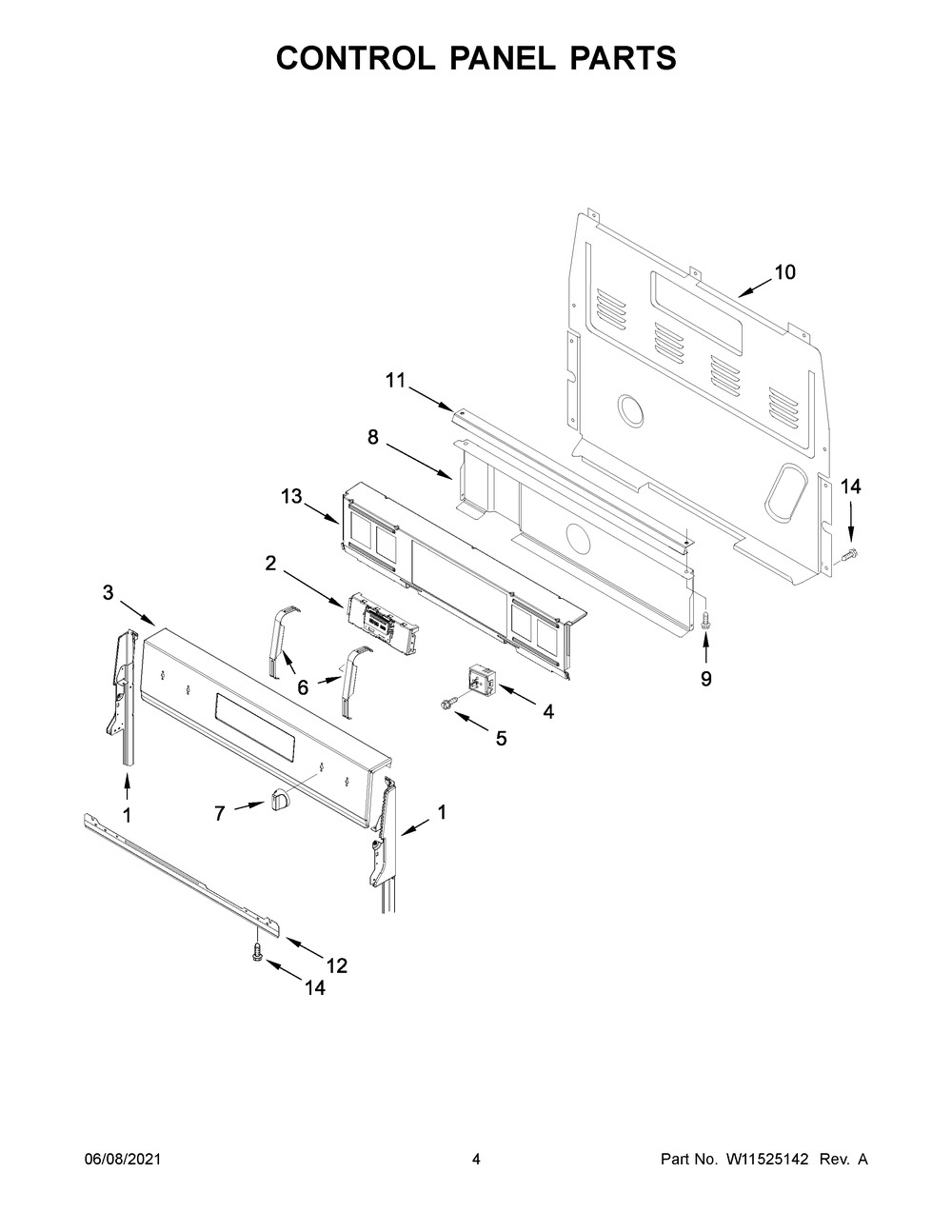 Control Panel Parts Diagram and Parts List for WFE550S0HZ2  Whirlpool Range