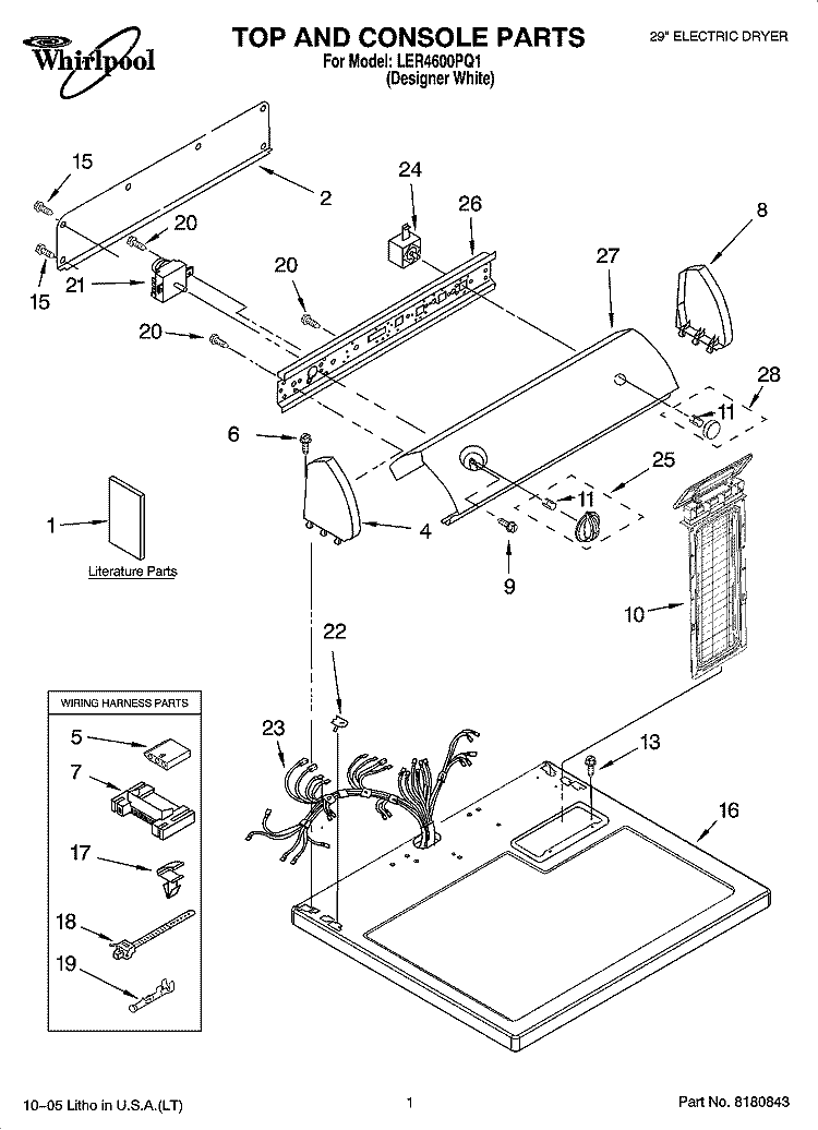 TOP AND CONSOLE PARTS Diagram and Parts List for LER4600PQ1  Whirlpool Dryer
