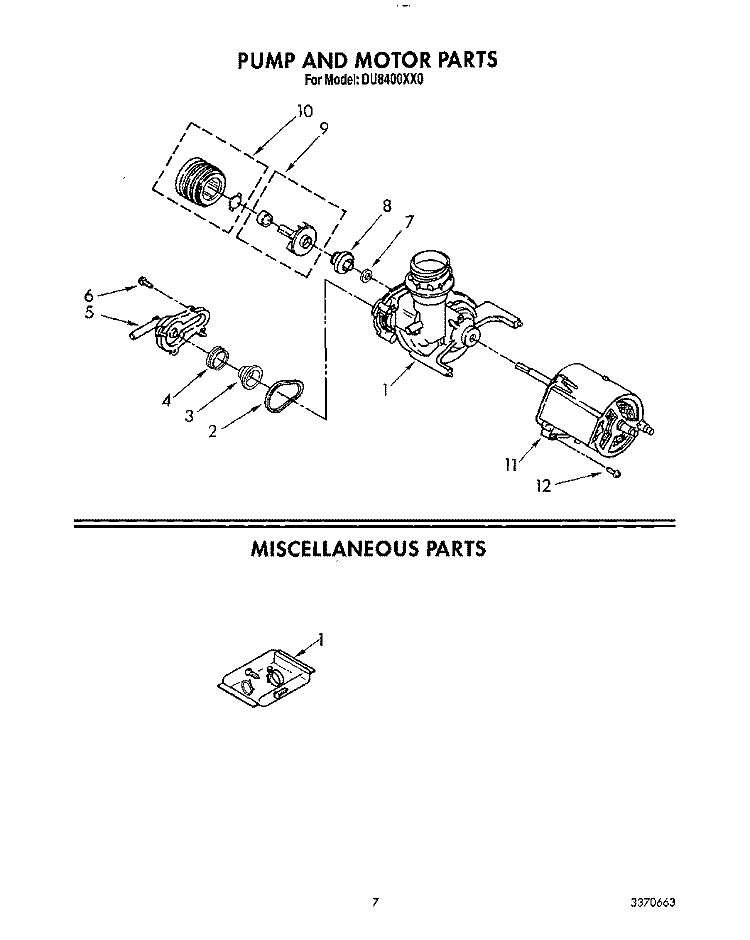PUMP AND MOTOR, MISCELLANEOUS Diagram and Parts List for DU8400XX0  Whirlpool Dishwasher