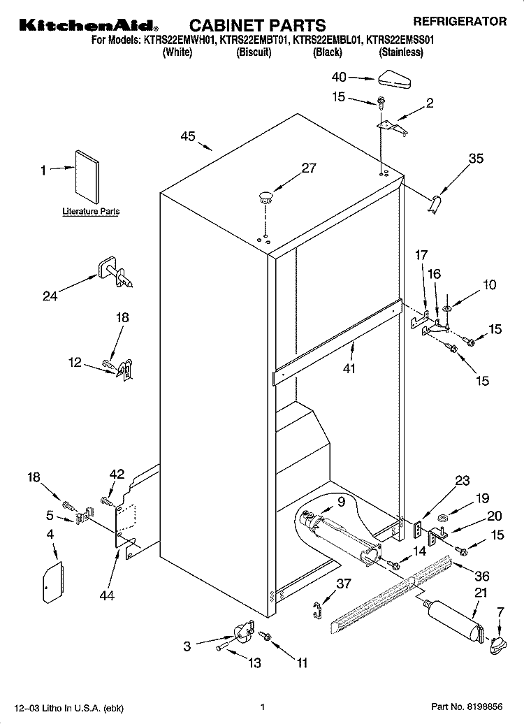 CABINET PARTS Diagram and Parts List for KTRS22EMWH01  KitchenAid Refrigerator