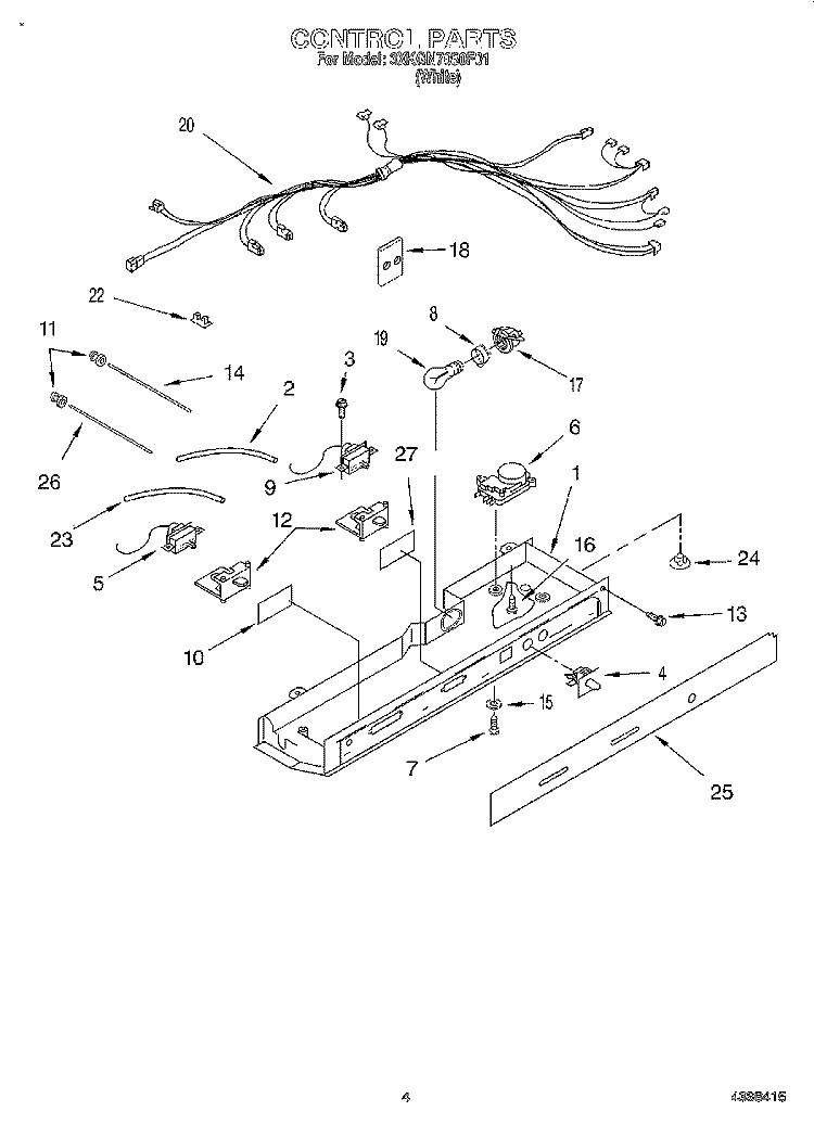 CONTROL Diagram and Parts List for 3XKGN7050F01  Whirlpool Refrigerator