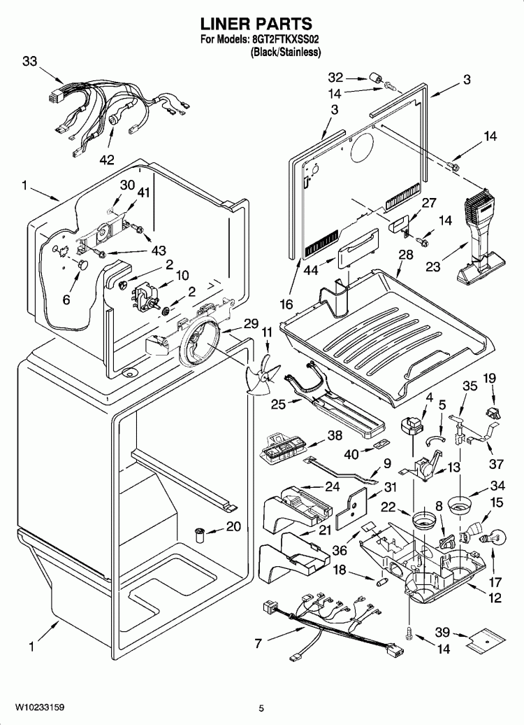 LINER PARTS Diagram and Parts List for 8GT2FTKXSS02  Whirlpool Refrigerator