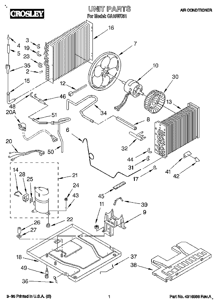UNIT, LITERATURE Diagram and Parts List for CA18WC51  Crosley Air Conditioner
