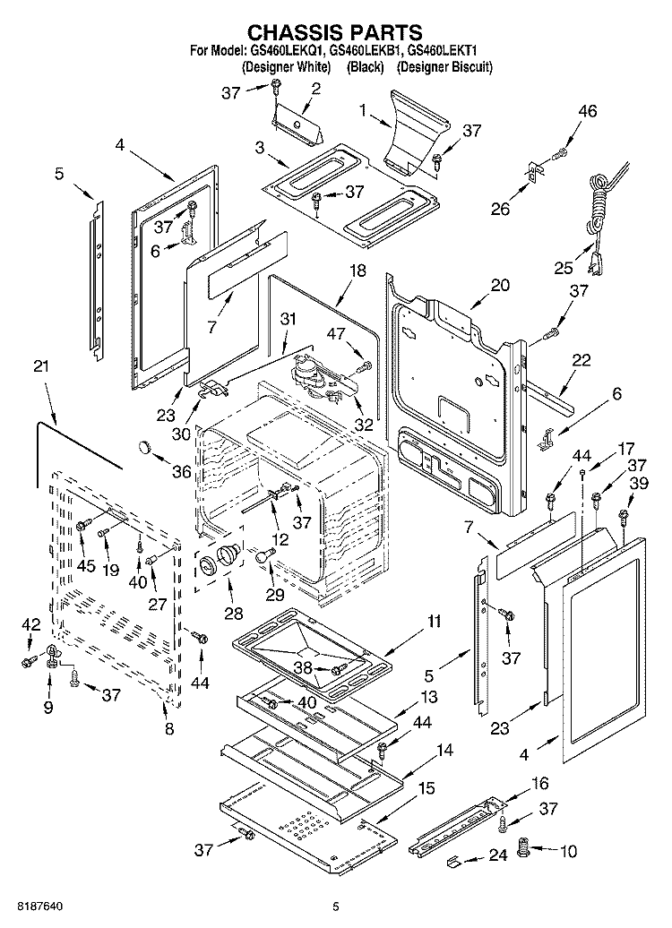 CHASSIS Diagram and Parts List for GS460LEKB1  Whirlpool Range