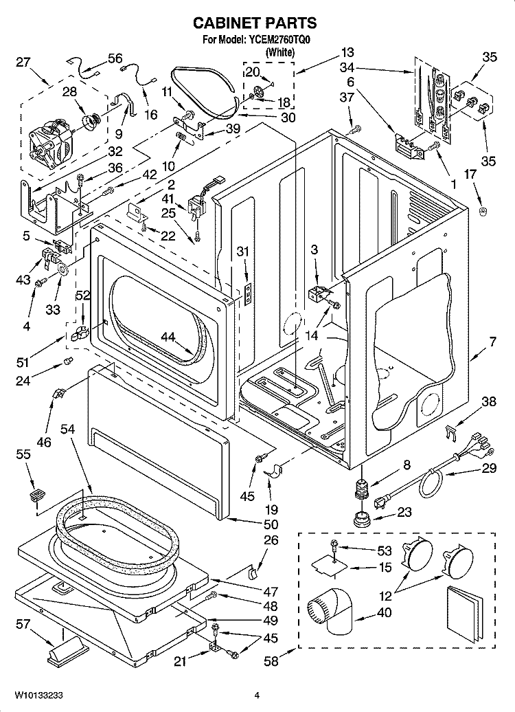CABINET PARTS Diagram and Parts List for YCEM2760TQ0  Whirlpool Dryer